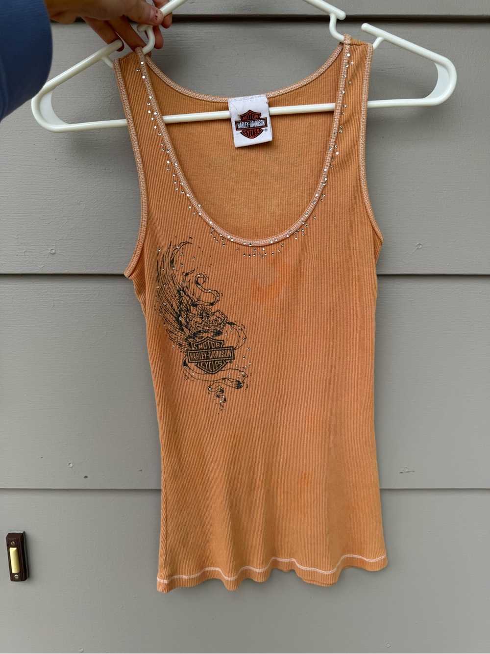 Harley-Davidson Peach Ribbed Tank with Studded Scoop Neck